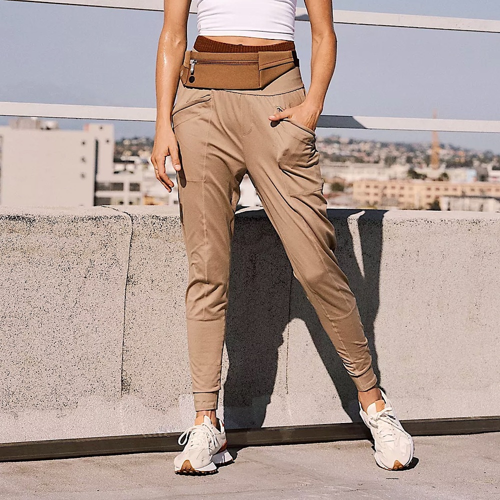 NEW Free People High Fives Joggers In Mushroom Beige